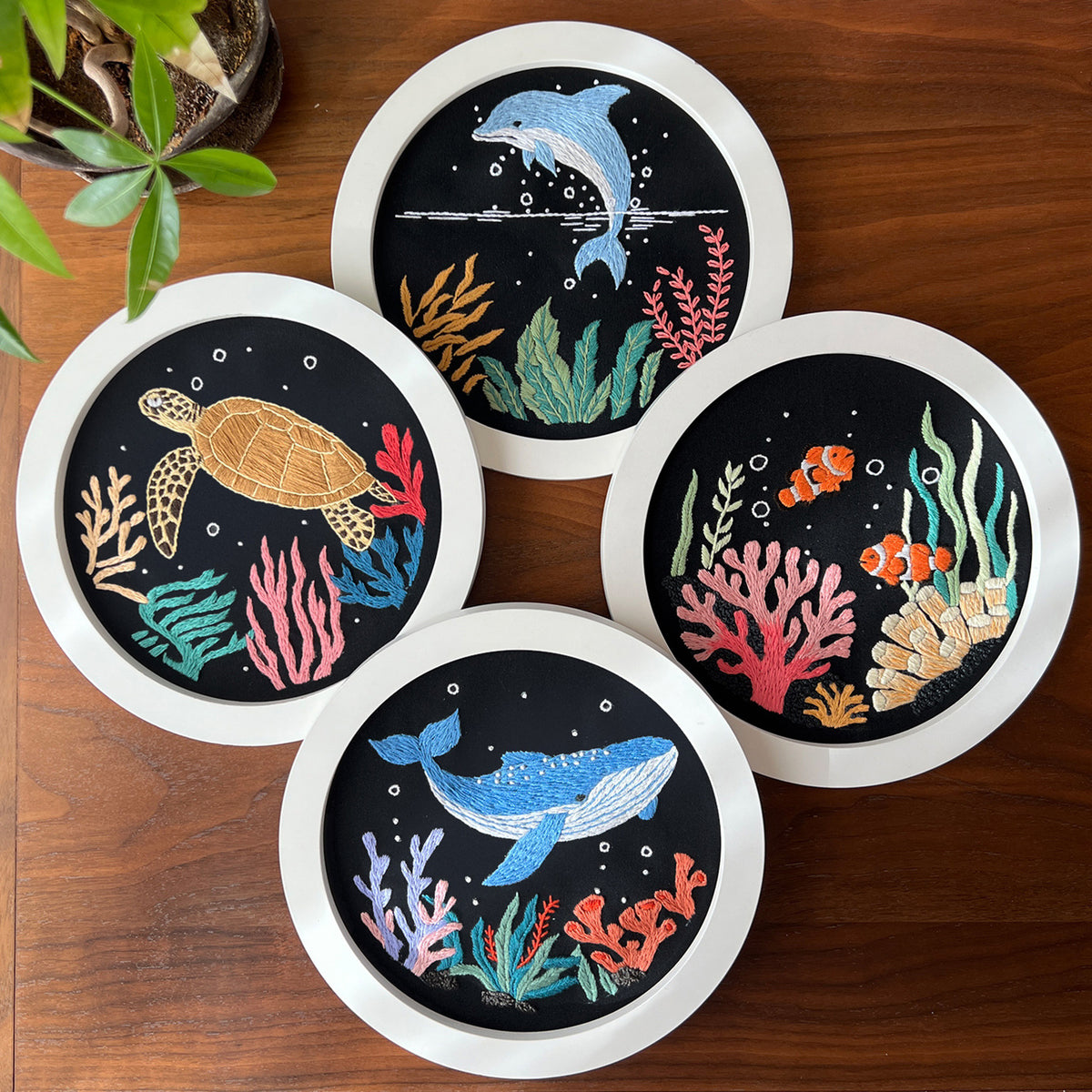 Ocean animals embroidery kit for beginner with fabric,thread,needles