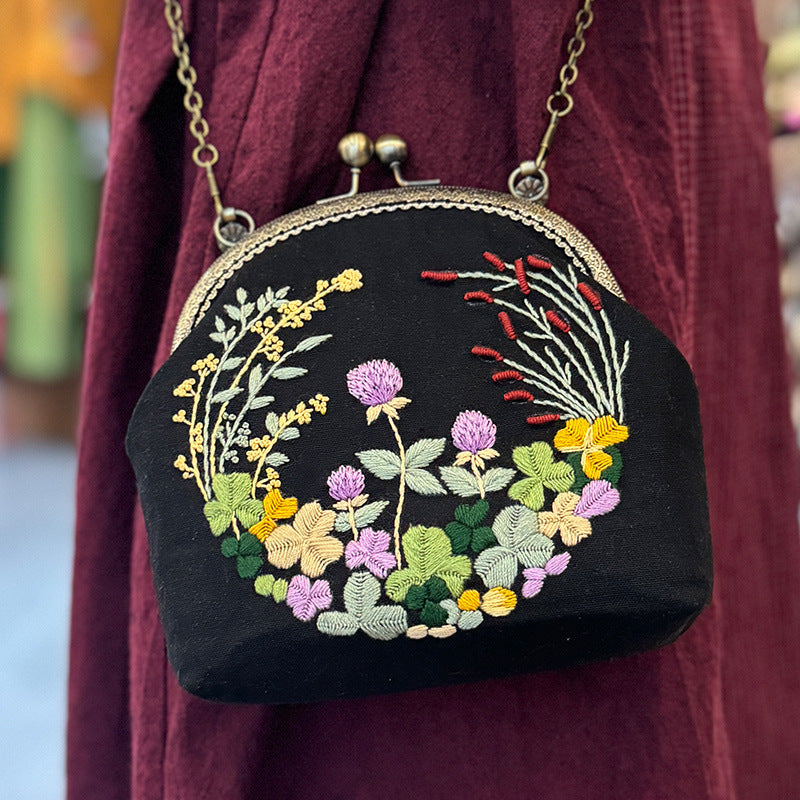 Embroidery Shoulder bag gold open,  handmade creative crossbody tote bag for women,for gift