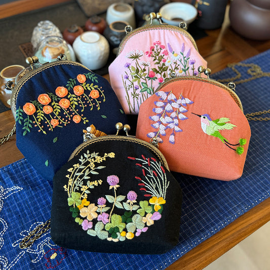 Embroidery Shoulder bag gold open,  handmade creative crossbody tote bag for women,for gift