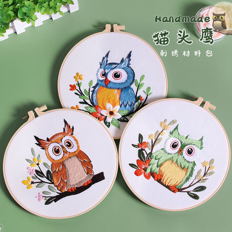 Owl embroidery kits-with thread,hoop,pattern,fabric