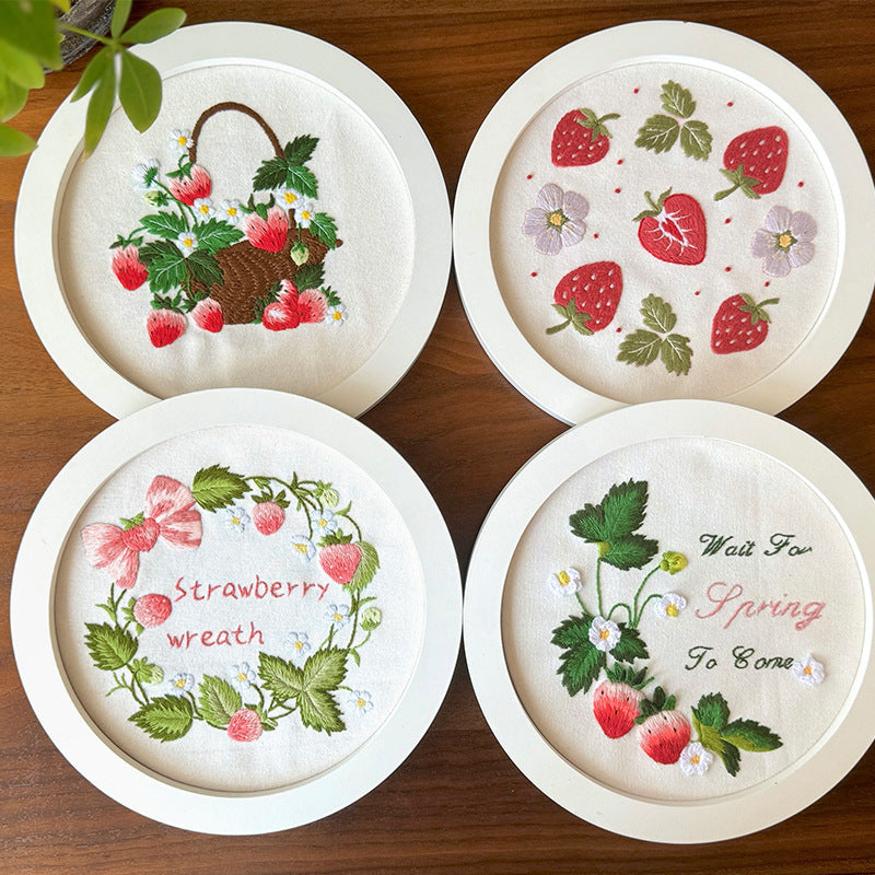 Strawberry fruit embroidery kits for beginner-with fabric,thread,needles
