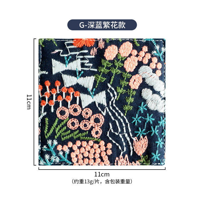 Embroidered coaster mug rug for tea coffee