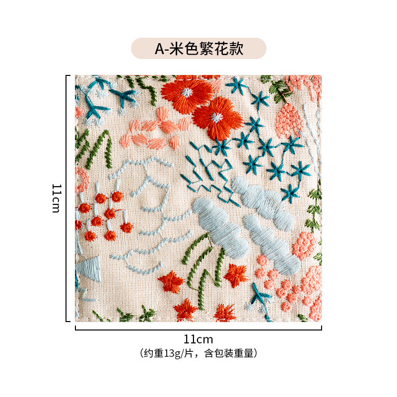 Embroidered coaster mug rug for tea coffee
