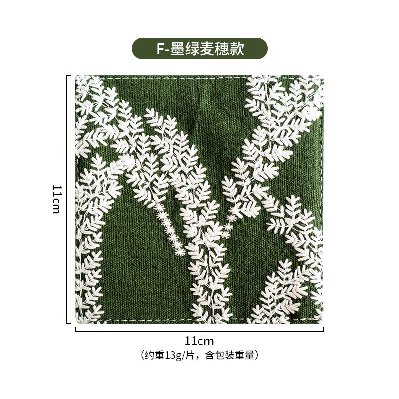 Embroidered coaster mug rug for tea coffee