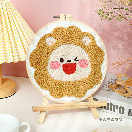 Brave lion Punch needle kit,Punch Embroidery Kits for Adults Beginner, Tool with Punch Needle Fabric, Hoops, Yarns and Sewing Needles