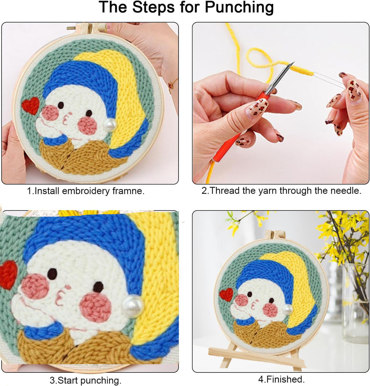 Punch needle Girl with  Pearl Earring