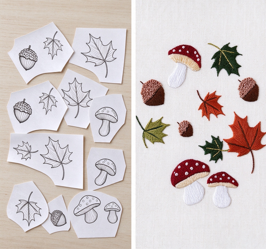 Fall season maple leave acorn mushroom
