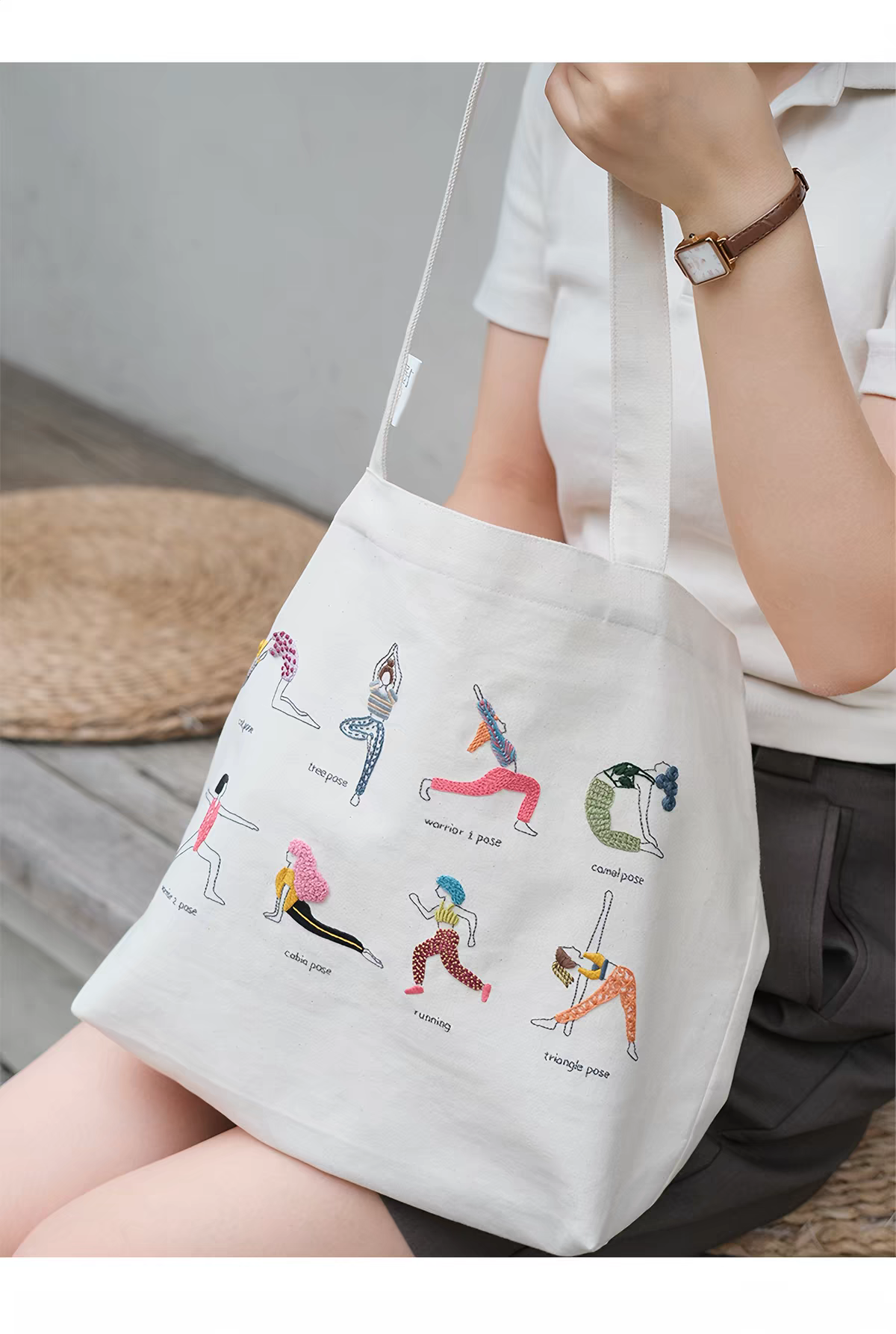 Embroidery canvas bag diy material kits(with pattern,floss,needle)